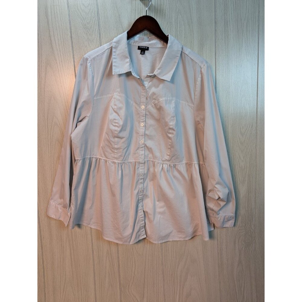 Torrid Womens Poplin Corset Detail Smocked Back Button Up Shirt Babydoll Sz 3X - Picture 2 of 7